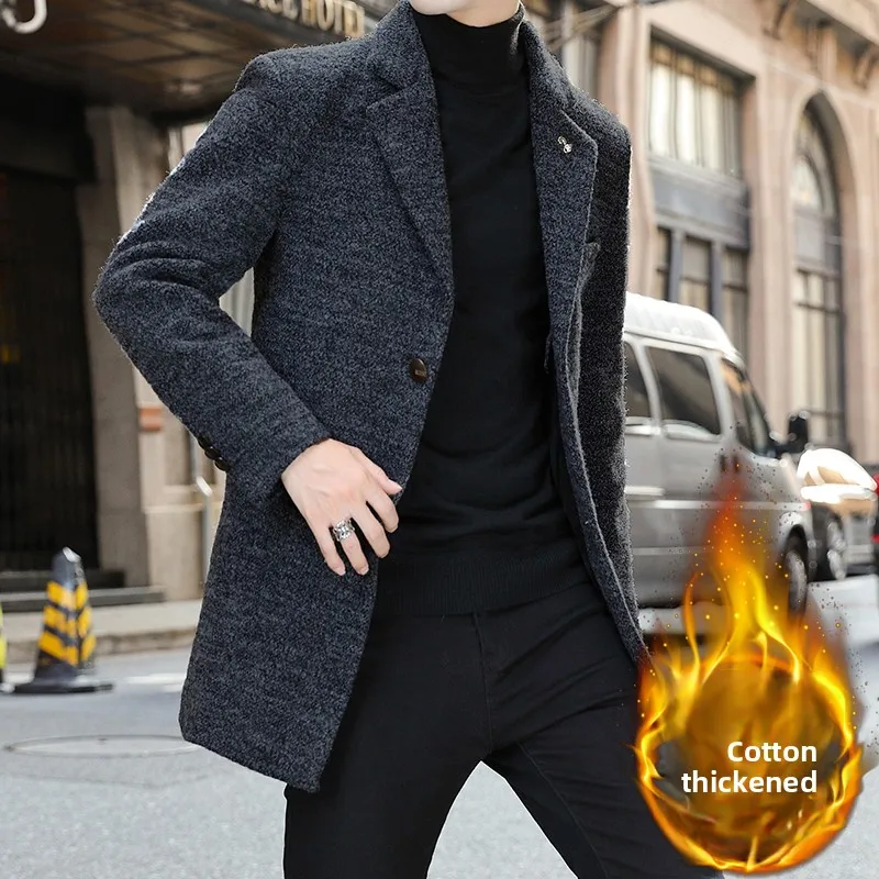 

Men's ort Woolen Jaet Korean Sle Autumn Winter New Faion Tweed Coat Trendy Single-Breasted Coat Youthful Energy Sle