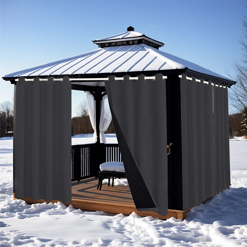 Winter Outdoor Folder Cotton Waterproof Cold Windproof Curtains Thermal Insulation Warm Blackout Sound Proof Gazebo Curtains