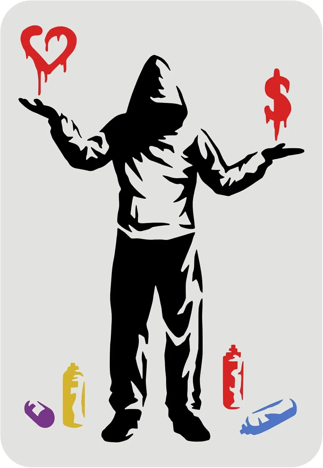 Banksy Stencil 11.7x8.3inch Reusable Banksy - Love or Money Stencil Hoodie Man Pattern Drawing Stencil Banksy Decoration