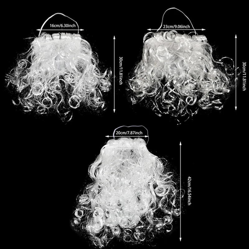 Disfraz esponjoso y rizado con barba de Papá Noel para adultos y niños, bigote de manillar blanco falso para actuación navideña de Papá Noel para fiesta