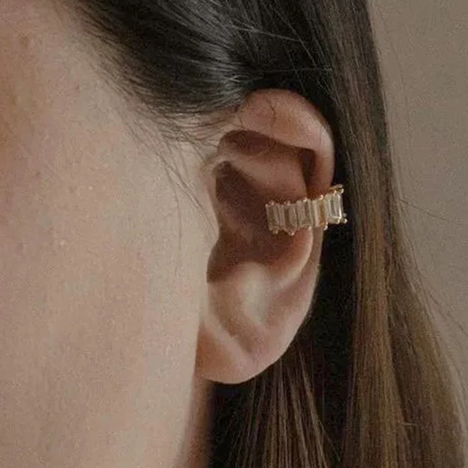 ZAKOL 1Pcs Square Zircon Ear Clip Earrings for Women Girls Geometry Ear Cuff Party Fashion Silver/Gold Color Ear Jewelry image 2