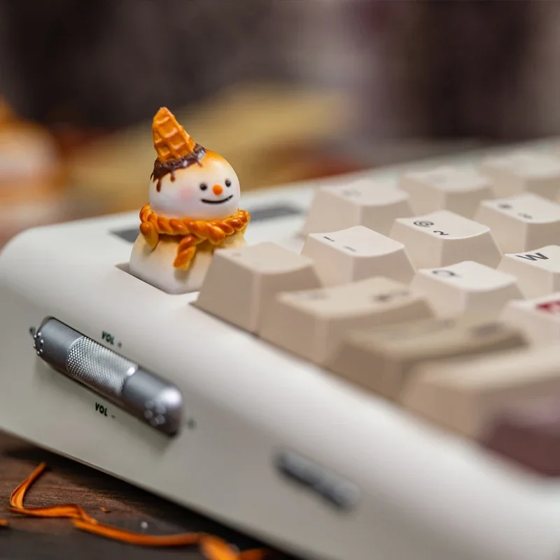 Mechanical Keyboard Keycaps Single Cute Ice Cream Cone Snowman Personalized Keycaps Custom Handmade Clay Artisan Keycaps Gifts