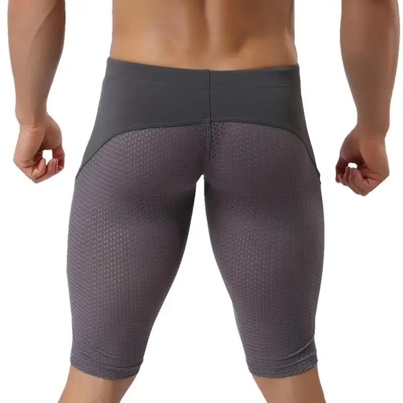 Nylon Swimming Shorts Swimwear Men Pants Sexy Men's Beach Trunks Dried Fast Long Boxer Jammer Tight Swimsuit Gym Clothes