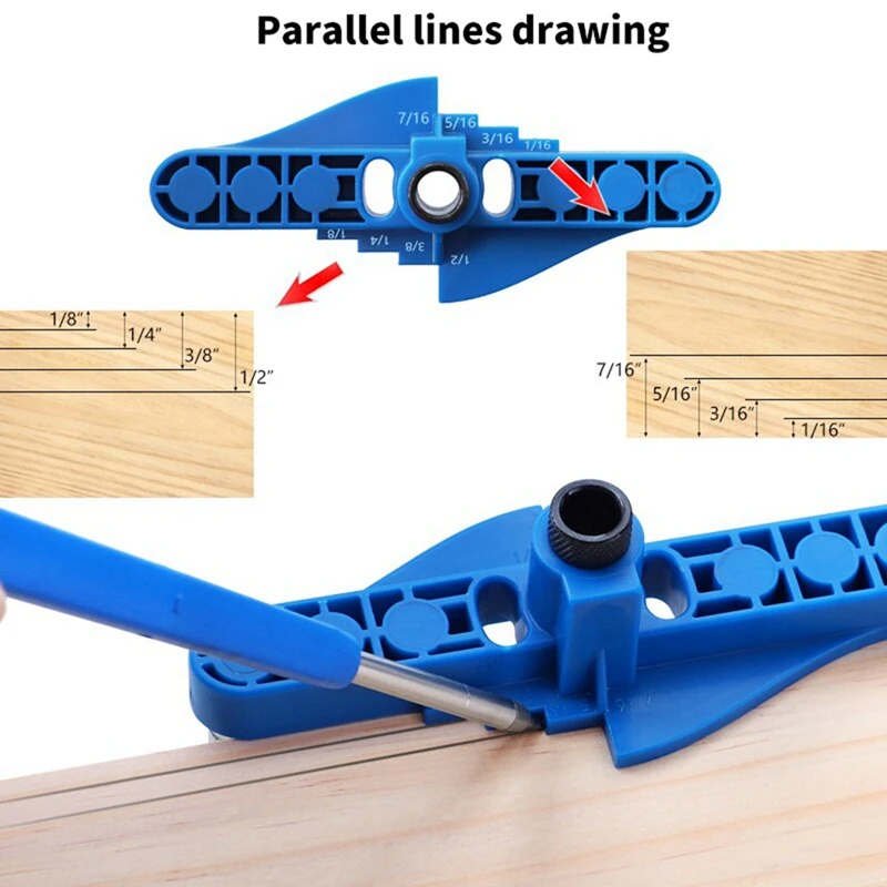 1Set 2-In-1 Straight Hole Punching Locator Sets Self-Centering Scriber Round Tenon Punch DIY Woodworking Tools Blue