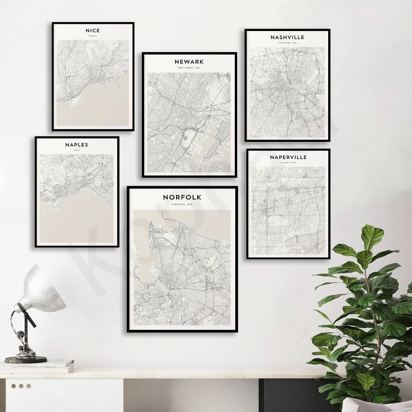 Norfolk Newport News Naples Newark Nashville New York Naperville Mykonos Murfreesboro Moreno Montgomery . City Travel Map Poster