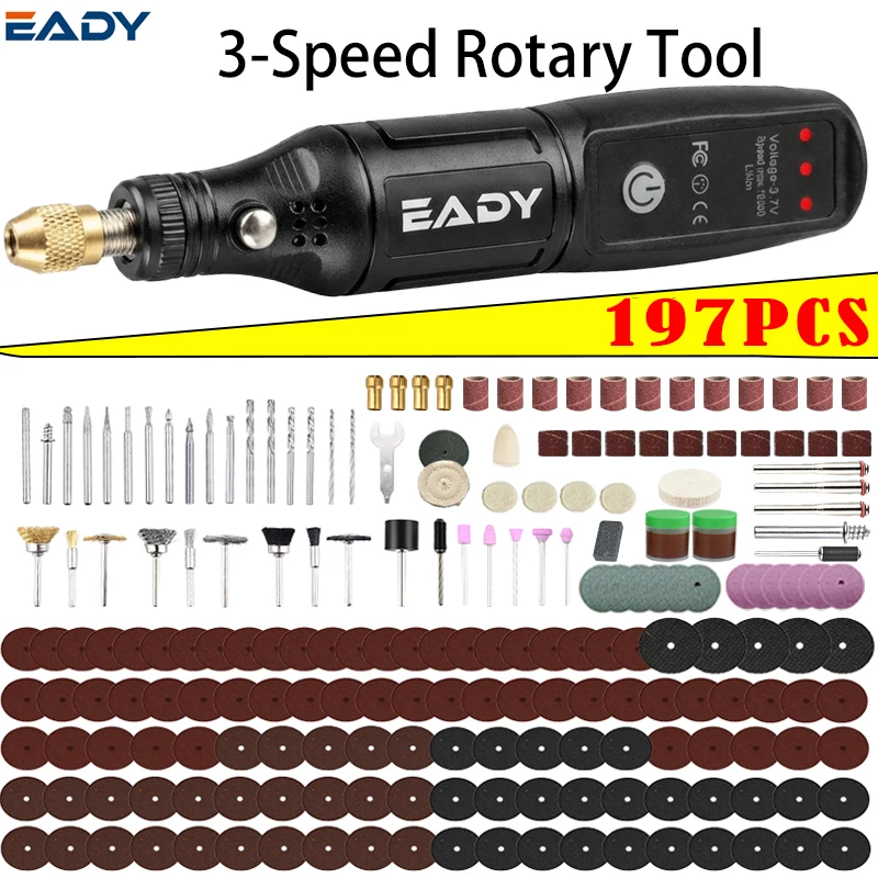 EADY 197PCS USB Mini Drill Cordless  Rotary Tool Kit ,3-Speed  for Engraving, Polishing, Sanding, DIY Crafts, Jewelry Making
