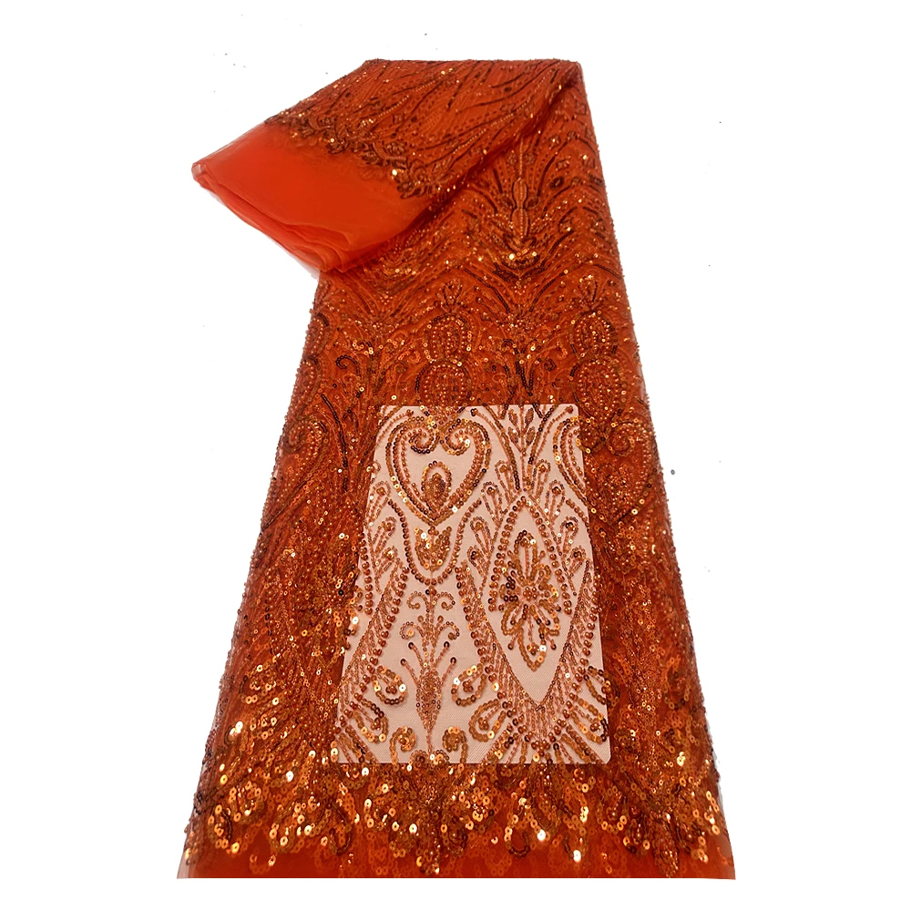 아프리카 스팽글 레이스 원단 2025 고품질 나이지리아 프랑스 튤 비즈 레이스 원단 여성 드레스 웨딩 파티 고급 드레스