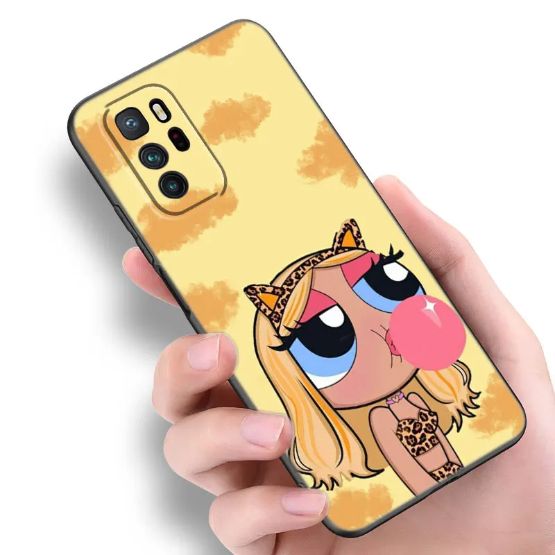 Cartoon P-Powerpuffs Girls Black Silicone Phone Case For Xiaomi Redmi Note 9 10 11 12 13 Pro Plus 11S 4G 11T 5G 9S 10S 12S