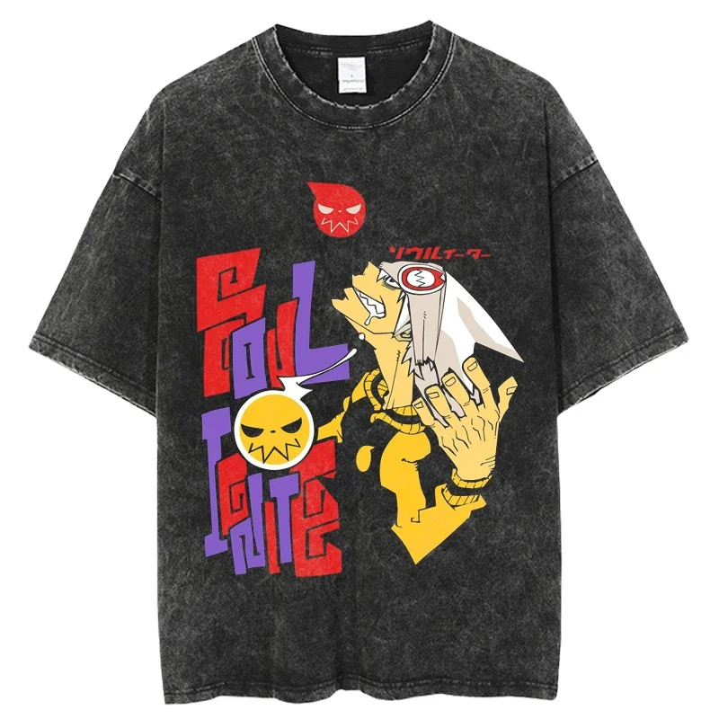 T-Shirt Men Streetwear Anime Soul Eate Graphic T Shirt 2025 Summer Short Sleeve Tshirt Harajuku New Hip Hop Oversize Washed