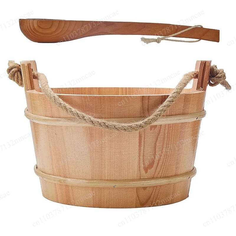 4L Wooden Bottom Sauna Bucket Matching Wooden Spoon Complete Sauna Accessory Set for Dry Steam Room