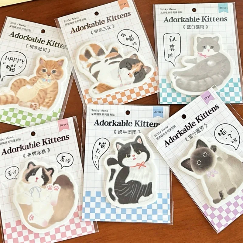 Imagem -05 - Folhas Bonito dos Desenhos Animados Gatinho Bloco de Notas Adorável Anime Gato Scrapbooking Bloco de Notas Portátil Papelaria Bloco de Notas Kawaii Nota Pegajosa 30