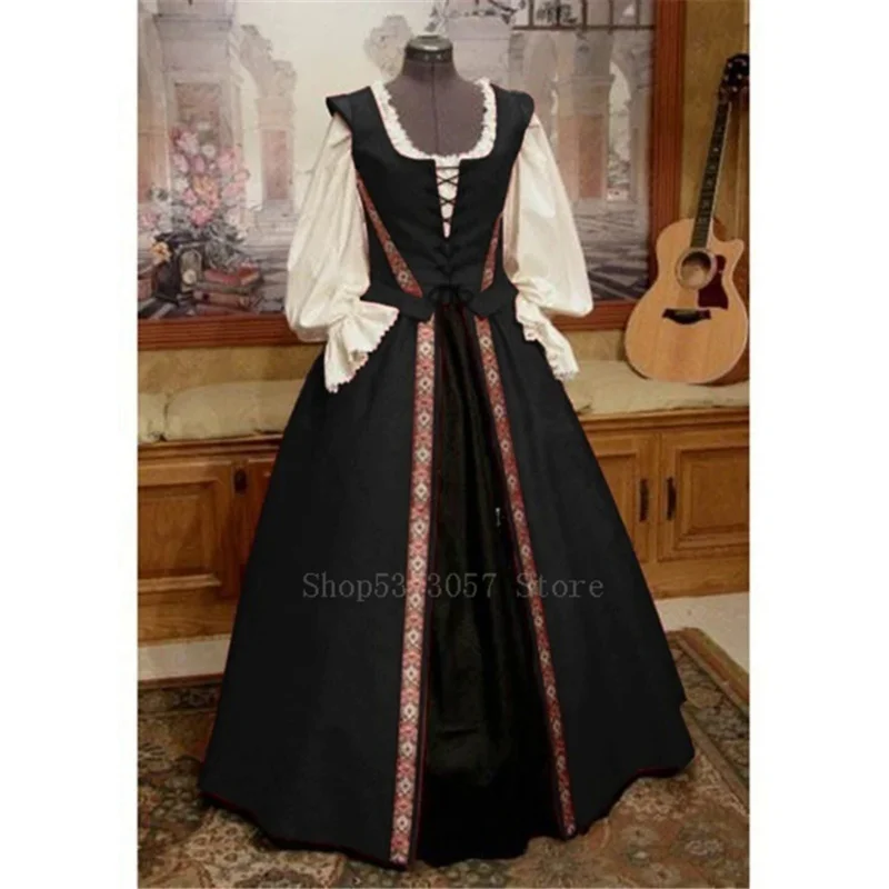 Palace Vampire Women Medival Vintage Long Dress Gothic Renaissance Princess Lace Up Carnival Party Halloween Cosplay Costume