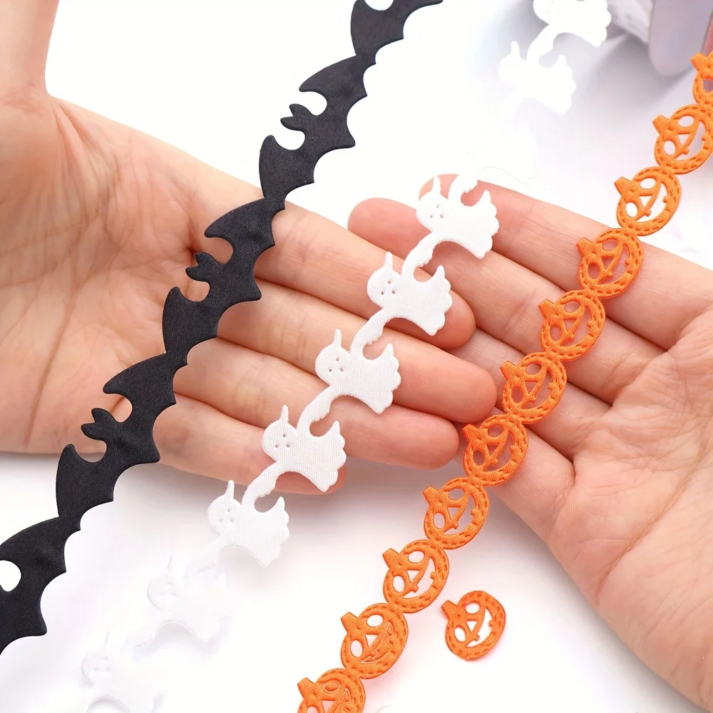 10-Yards Halloween-Spitzenband-Set, Kürbis-Fledermaus-Geistermuster | Bastelbesatz für Geschenkverpackungen und Gurtband für Partydekorationen – Detail 3
