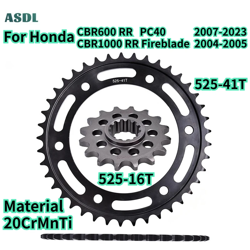 

For Honda CBR600RR CBR1000RR Motorcycle Front and Rear Sprocket 525 16T 41T Gear Wheel CBR600 RR A-G 07-23 CBR1000 RR Fireblade