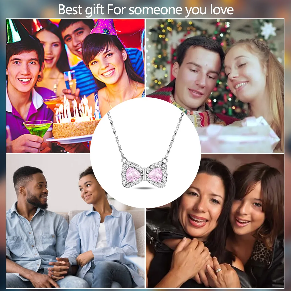 حار بيع الأصلي 925 الاسترليني قلادة فضية الوردي القوس القلب القمر فراشة قلادة الأزياء قلادة سحر الكلاسيكية DIY هدية