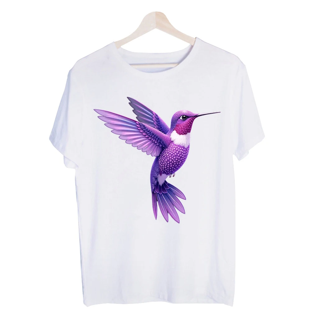 Men's Purple Hummingbird Graphic Tee, Short Sleeve Crew Neck T-Shirt for Casual Daily Wear and Summer Outfits