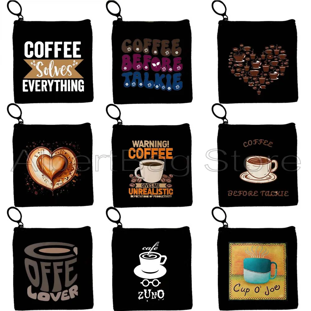 

Cute Coffee Lover Gifts Shop Cup Heart Funny Sayings coffee before talkie Canvas Coin Purse Key Case Bag Wallet Zipper Pouch
