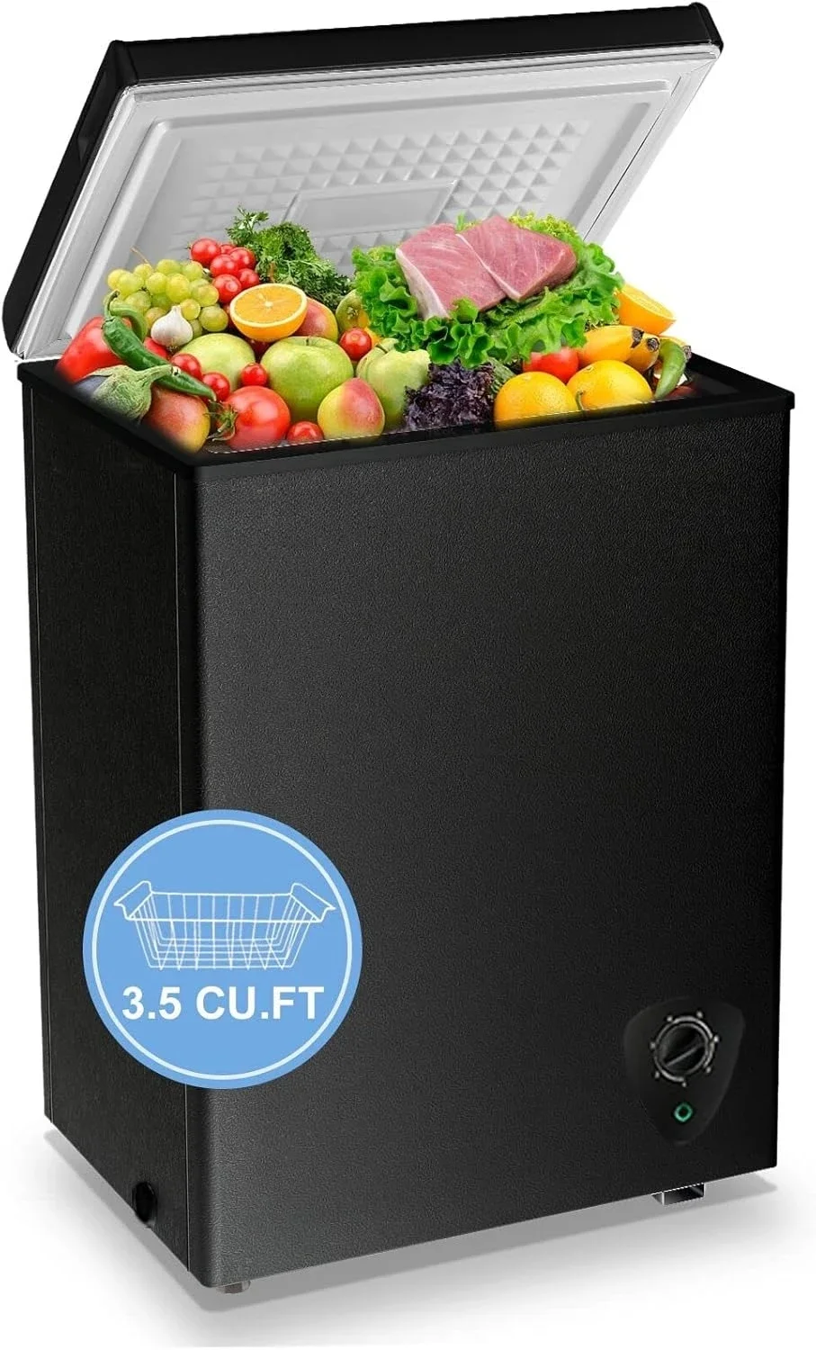 فريزر الصدر، فريزر صغير أسود عميق 3.5 قدم مكعب، باب علوي مدمج قائم بذاته قابل للتعديل 7 ترموستات وسلة قابلة للإزالة #2