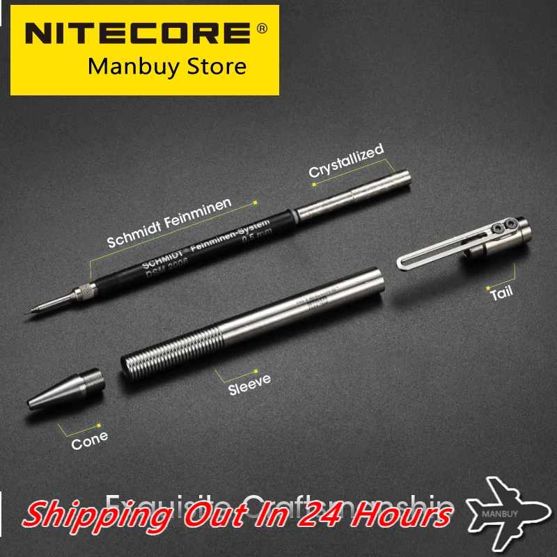 

Original Nitecore NTP40 CNC Titanium Alloy Mechanical Pen Cartoon Sketching Writing Drawing Selfdefense EDC 0.5mm Refill Pencil