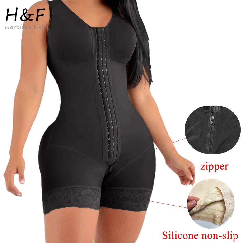 Women\'s High Compression Short Girdle with Brooches Bust and Post-Surgical BBL Postoperative Full Shapewear Fajas Slim Sheath