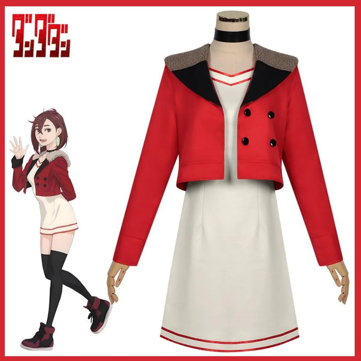 Anime DAN DA DAN Ayase Momo Cosplay Costume Winter Red Fur Collar Coat Dress Uniform Wig Woman Sexy Carnival Christmas Suit