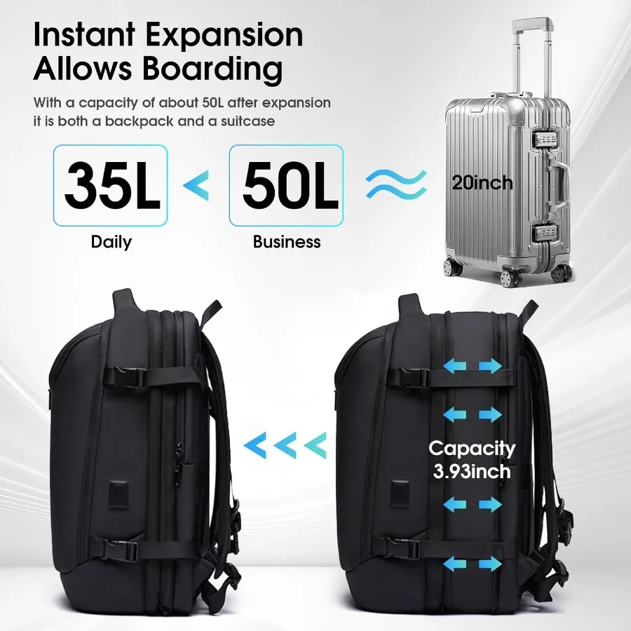 Vacuum Travel Backpack with Pump 50L Expandable Compression Backpack With Vacuum Seal 17.3 Inch Water Resistant Business Laptop