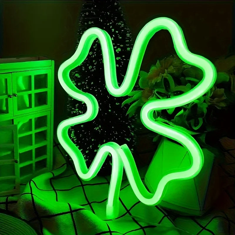 Clover neon lights, St. Patrick\'s Day decorations, USB/battery powered, room, office, party, holiday gift, lucky goddess