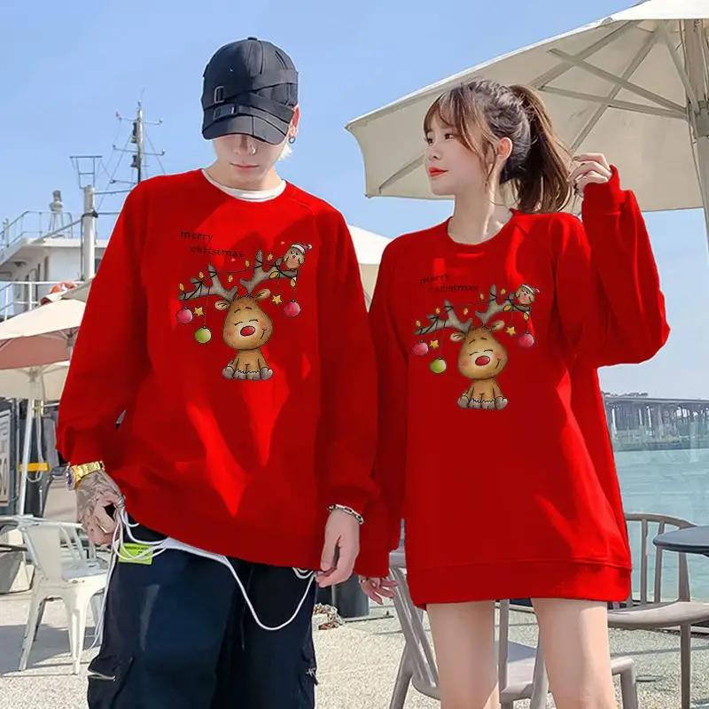 Women Clothing Fashion Sweet Christmas Reindeer Hoodies Autumn Winter Casual Loose O-neck Long Sleeve Pullover Chic Lovers Top