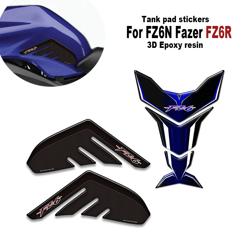 

Motorcycle Tank pad Protector 3D resin stickers decal Decoration Kit For Yamaha FZ6 S FZ6N Fazer FZ6R FZ 6