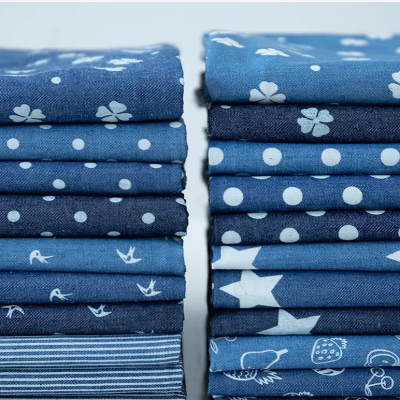 100%Cotton Poplin Indigo Blue Printed Fabric Light Weight Jeans Fabrics DIY Sewing Dress Pants Shirt Sold By The Half Meter Tela