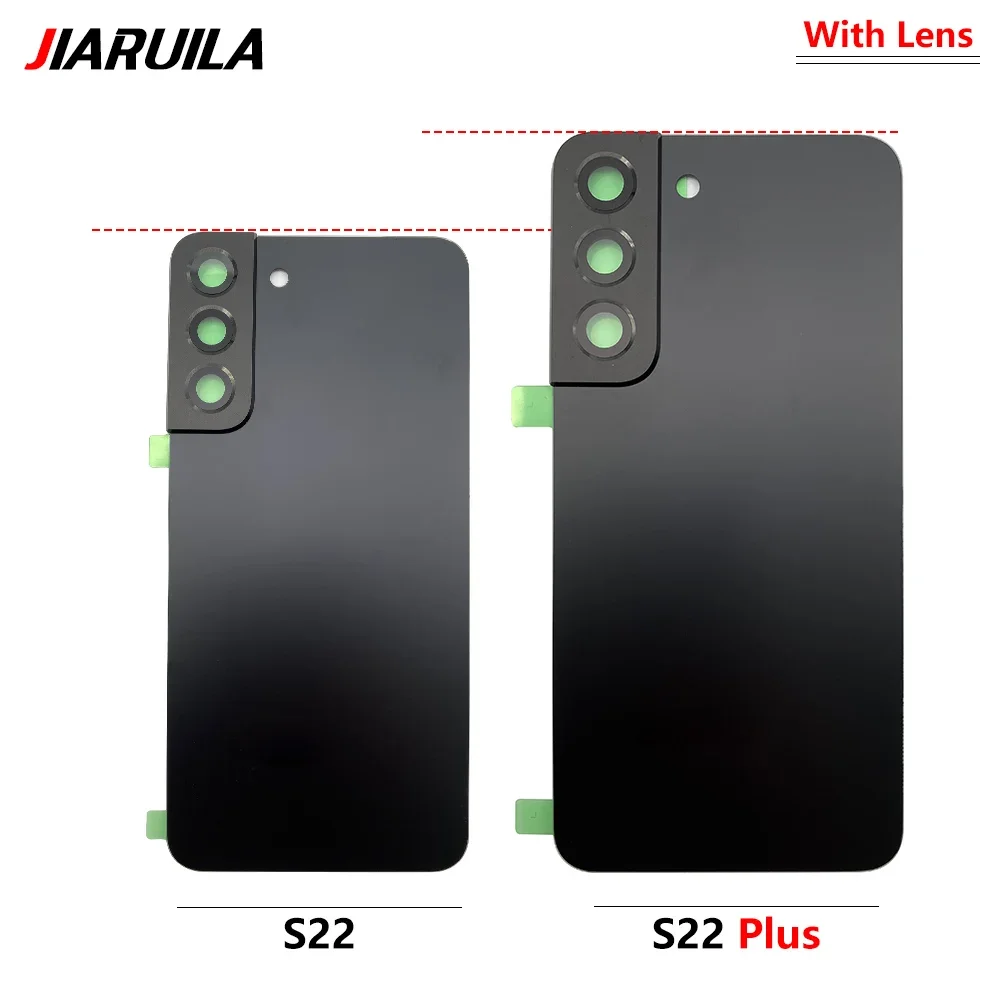 Back Glass Rear Cover For Samsung S22 / S22 Plus Battery Door Housing Battery back cover STICKER Adhesive With Camera Lens