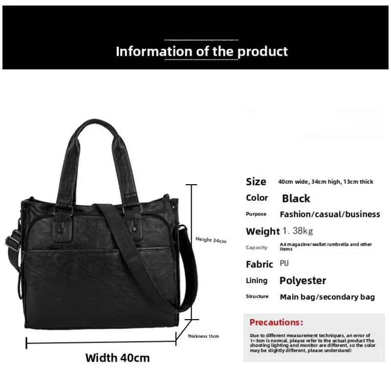Multi-functional Men's Handbag, PU Leather Horizontal Business Briefcase, Large-capacity Single-shoulder Crossbody Computer Bag