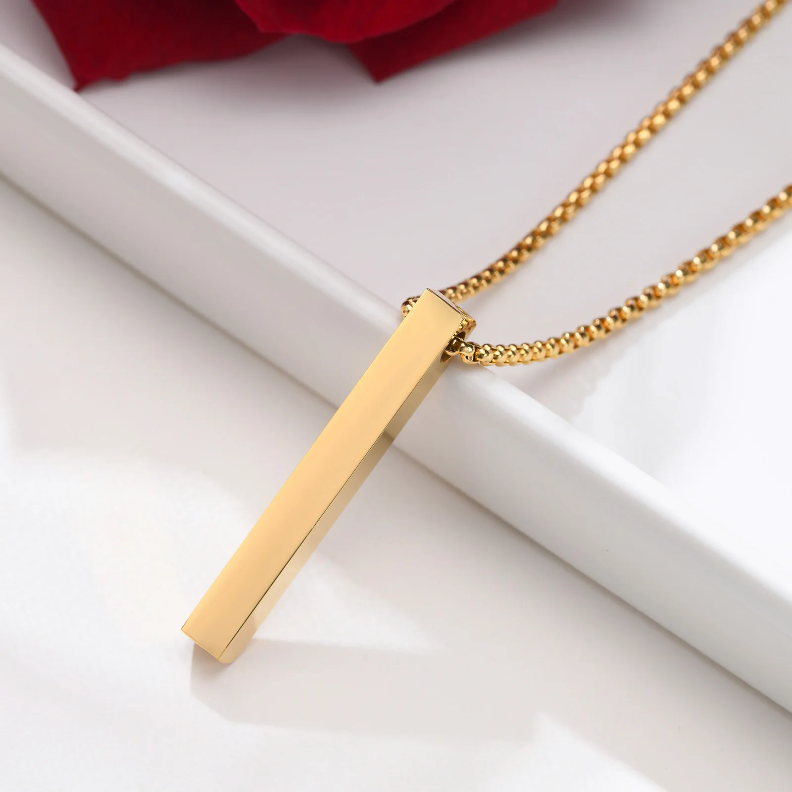 Vnox 5 mm Säulen-Halskette für Männer und Frauen, 3D-Stab-Anhänger aus Edelstahl, minimalistisch, schlicht, lässig, Unisex-Halsband