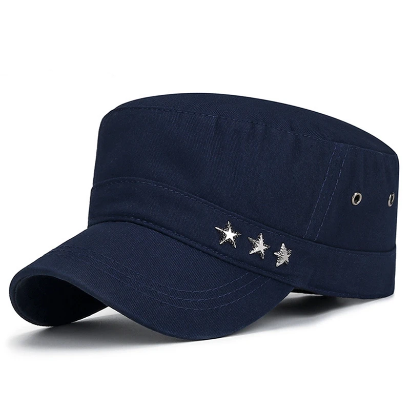 2023 Men\'s Star Label Military Cap Fashion Classic Cotton Flat Caps Outdoor Sun Protection Casual Hat Retro Army Cadet Style Hat