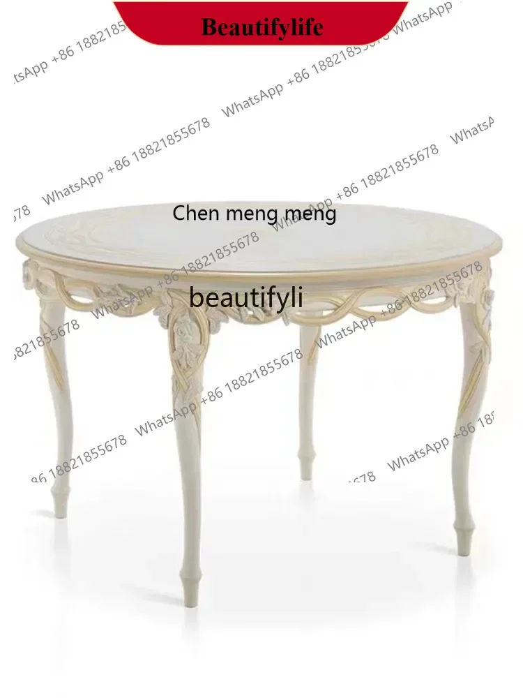z183  French light luxury solid wood carving flower dining table and chair combination retro luxury round dining table European