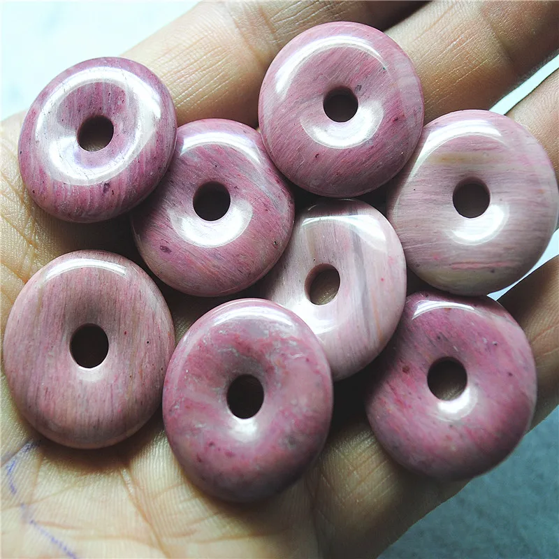 4PCS Natural Rhodonite Gemstone Pendant 25MM Donut Shape Good Quaiity For DIY Jewelry Designs Suitfor Your