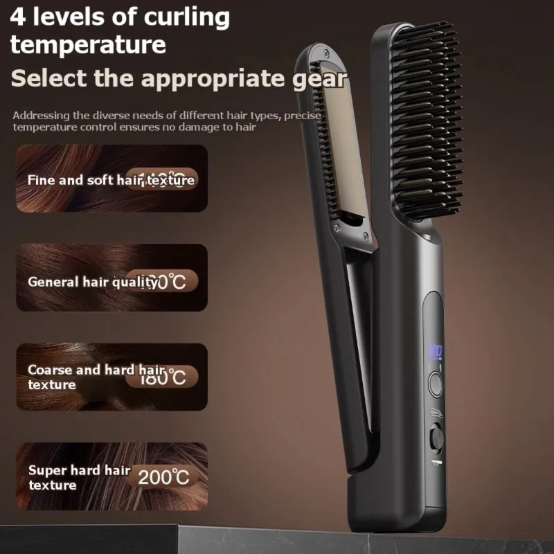 NEW!A61I Wireless 2-In-1 Hair Straightener And Curler - Titanium