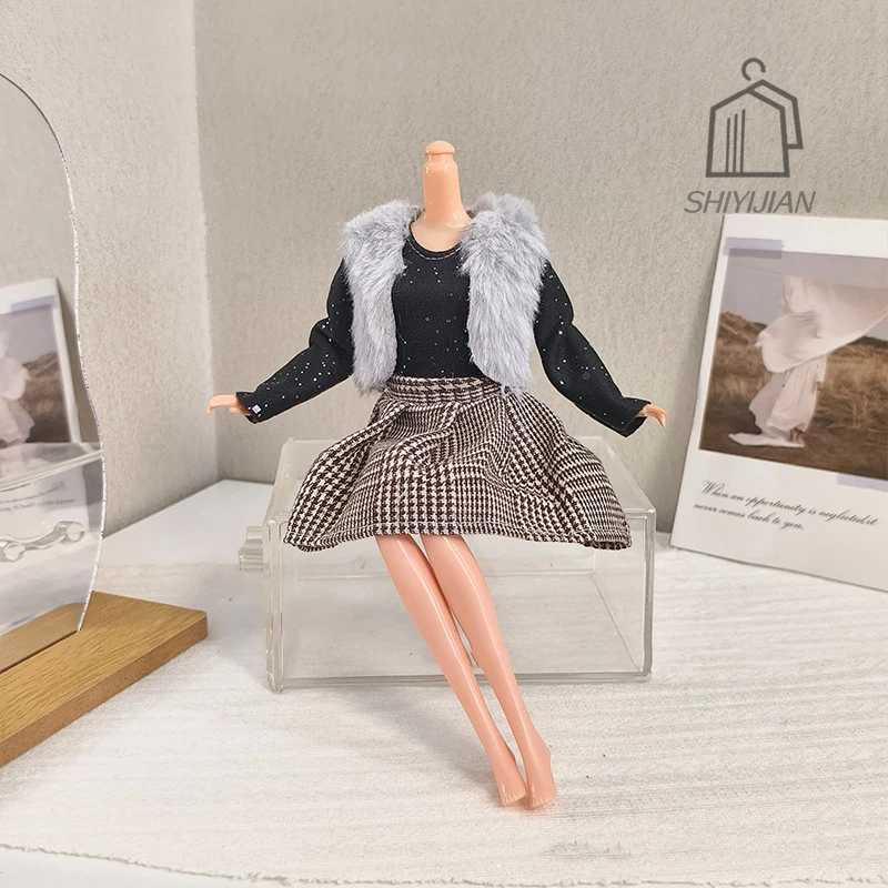 Robe de poupée faite à la main, vêtements d'hiver, gilet + robes + sac pour 30CM, vêtements de poupée, accessoires de déguisement, jouet pour fille, cadeaux, 1/6