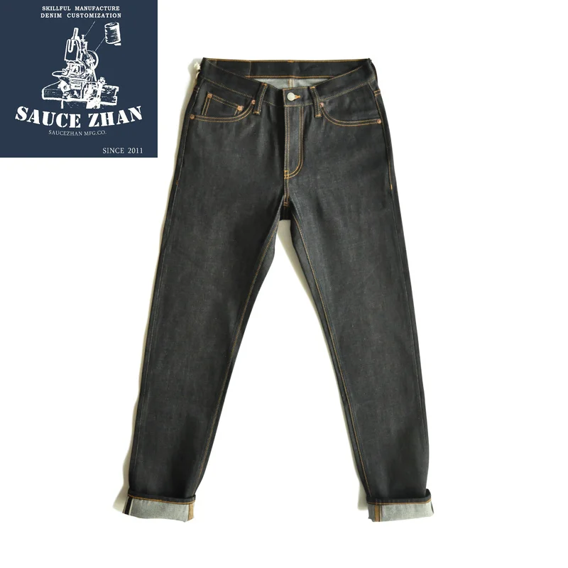 SauceZhan 315XX Taper Fit Selvedge denim Jeans for Men Denim Jeans Unwashed BLUE Jeans 14.5 Oz Motorcycle Jeans
