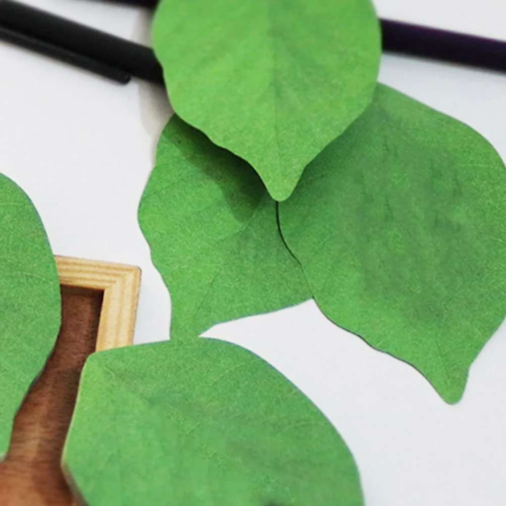 1Set Simulation Green Leaf Note Stickers for Office Students Memo Pads Bookmark Stickers Eye Protection Paper