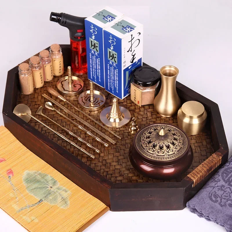 1 set Brass Incense Set Wax Melt Incense Burner Home Portable Hand Fragrance Powder Making Incense Burner Seal Moulding Tools