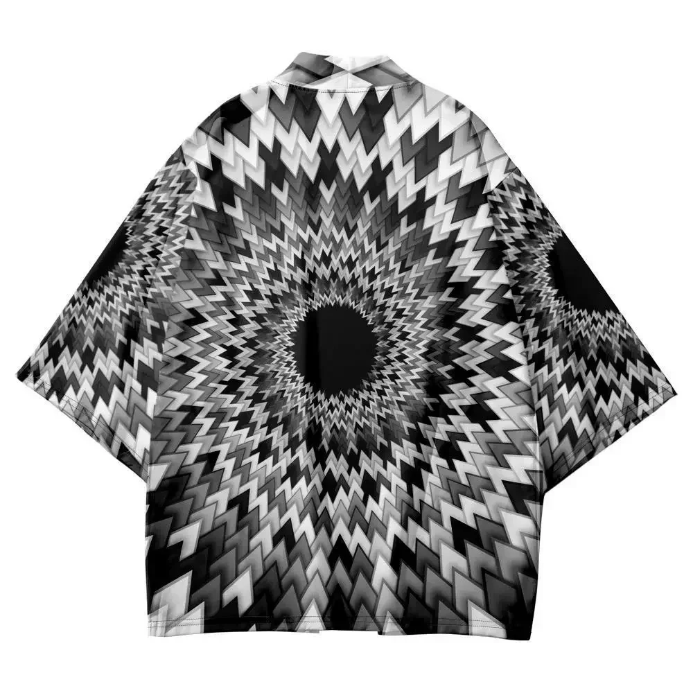 سترة كيمونو عصرية يابانية ملابس الشارع الشهير رداء 2025 هندسي عتيق فضفاض للنساء والرجال Haori توب يوكاتا أداء #1