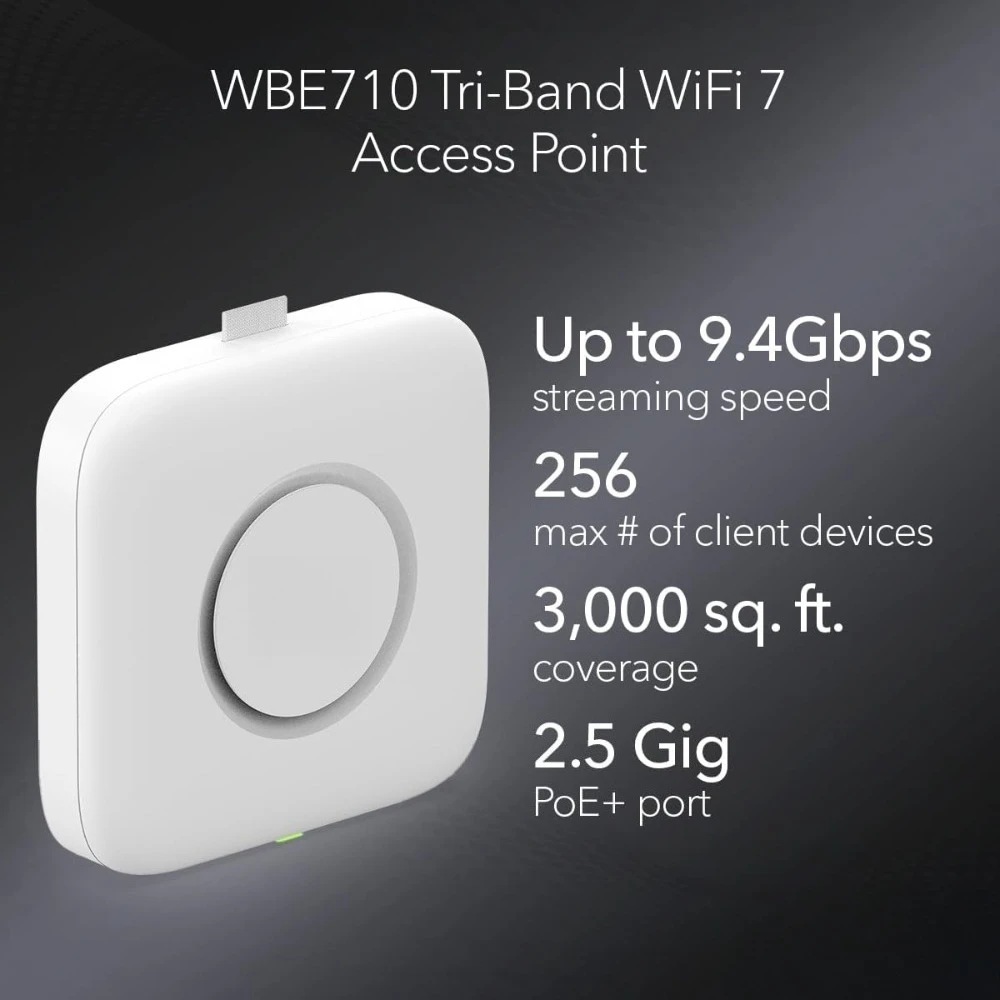 

WiFi 7 Tri-Band Access Point 9400 Mbps Mesh MU-MIMO 802.11be Cloud Managed PoE Plus AP