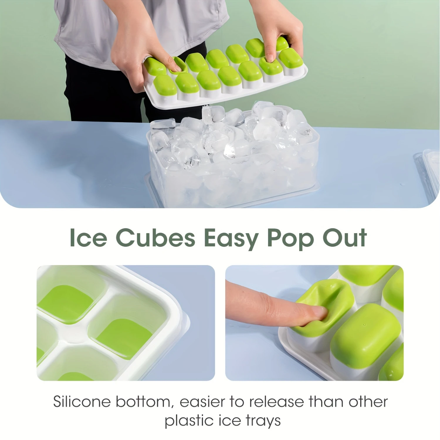 Silicone Ice Cube Tray Set with Lid and  Ice Bucket - 4 Pack Stackable Ice Trays with Scoop and Tongs, Durable Ice Mold for Free