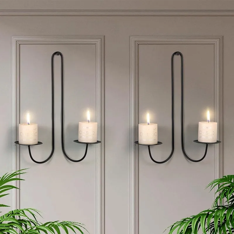 American-Style Home Wall Decorations Black Ironwork Candlestick Cylindrical Candle Perfume Wall-Mounted Artistic Candle Stand