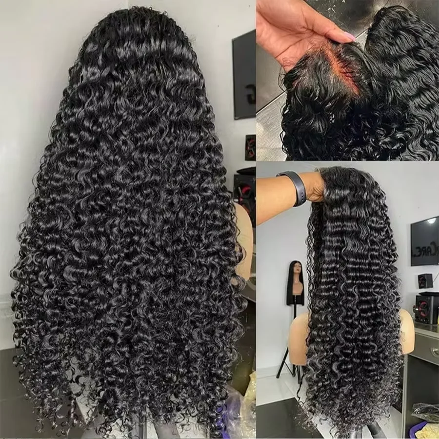 7x6 HD Transparent Deep Wave Human Hair Wig Brazilian Remy Natural Color Pre Plucked Natural Hairline Glueless Beginner Friendly Long Wigs For Women 40 46 Inches
