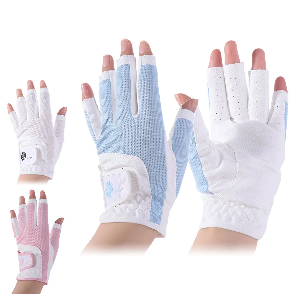 Comfortable Women's Sport Gloves Fingerless Breathable Ladies Golf Gloves Left Right Hand Mesh Fingerless Golf Gloves