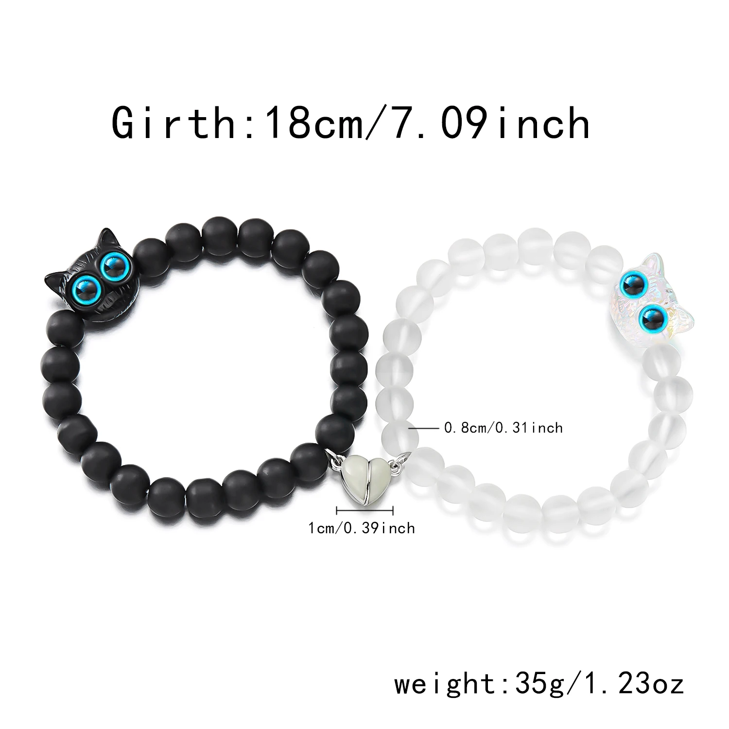 Leuchtende Katzen-Magnetarmbänder für Paare, im Dunkeln leuchtende, passende Perlen-Armreifen, süßes Valentinstag-Schmuckgeschenk – Detail 9