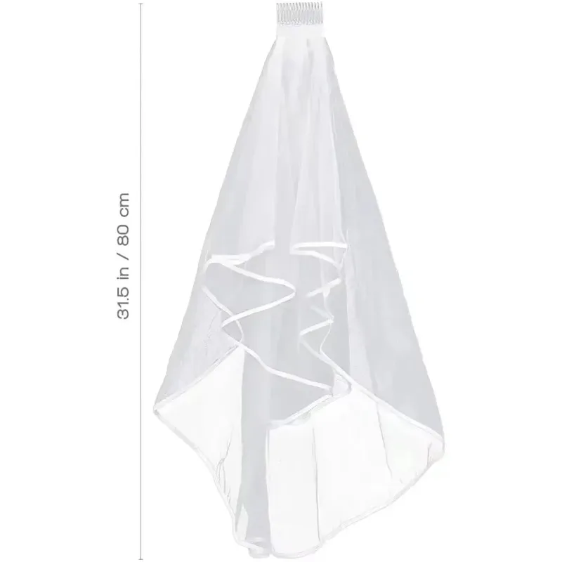 1 Tier Bride Wedding Fingertip Length Short Bridal Tulle Veils with Comb and Cut Edge 2025