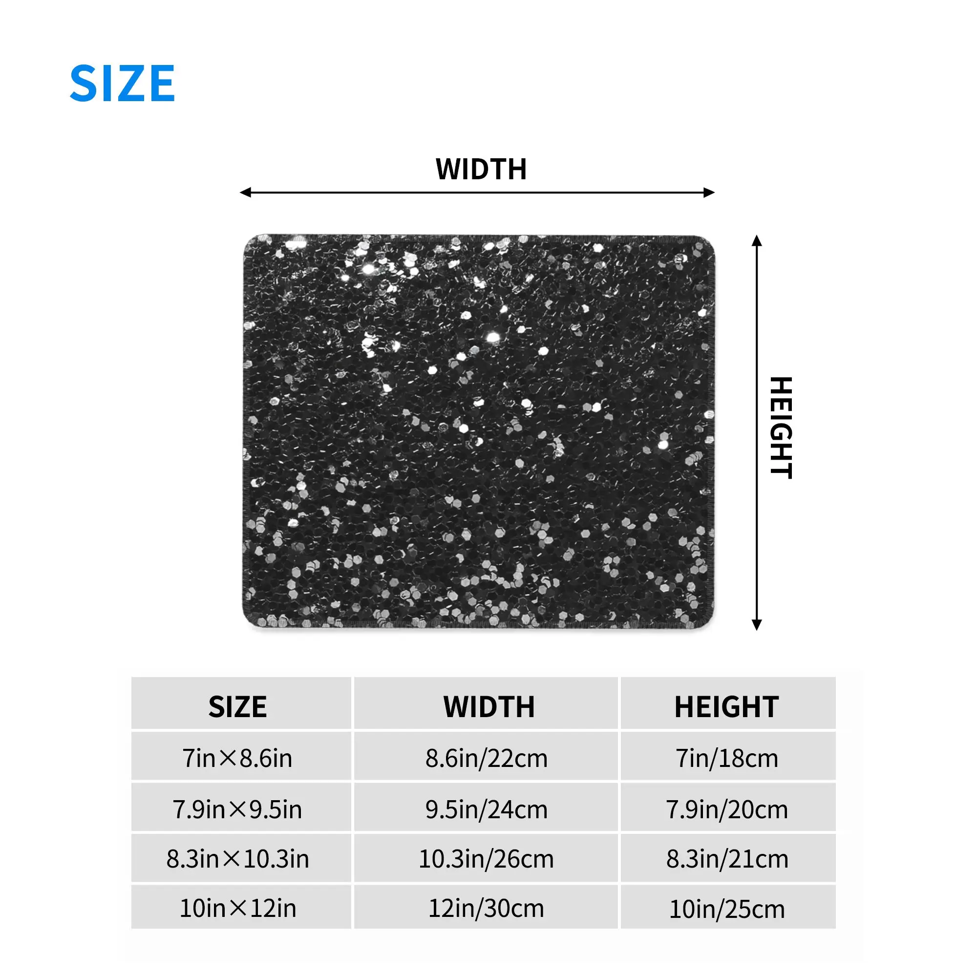 Black Glitter Look Chunky Sequin Mouse Pad Computer Keyboard Mouse Mat Gaming PC Laptop Desk Mat Office Accessories Table Mats